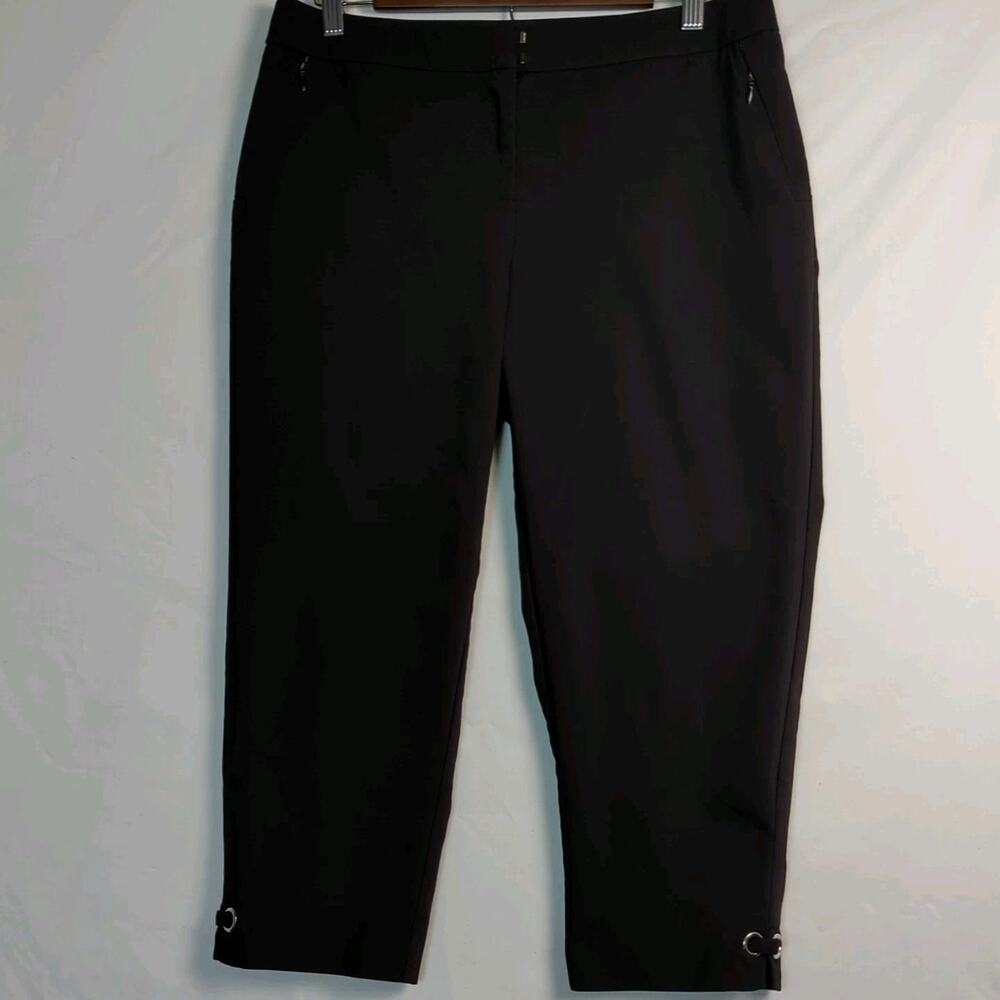 Rafaella Curvy Capri Pants | 10P | Black | Petite Cropped Trousers | Grommet Hem